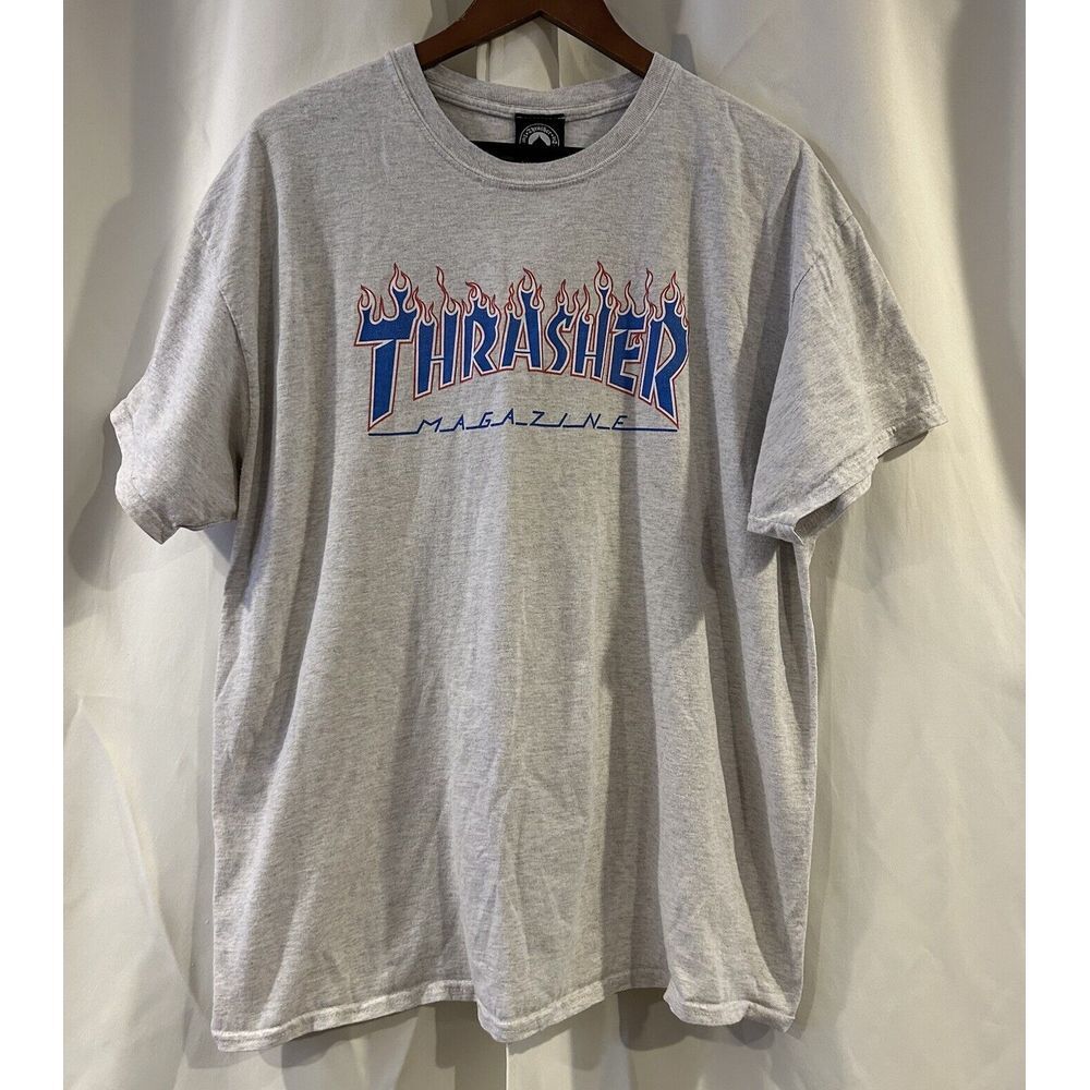 Thrasher Magazine San Francisco Flames Skateboarding Grey Crew T-Shirt